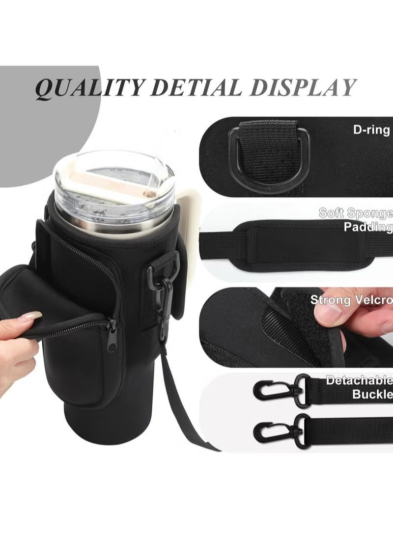 MIXDE Water Bottle Carrier Bag for Stanley 40oz Tumbler, Water Bottle Holder with Pouch and Adjustable Strap, Sleeve Accessories with Pocket for 40oz Cup - Image 3