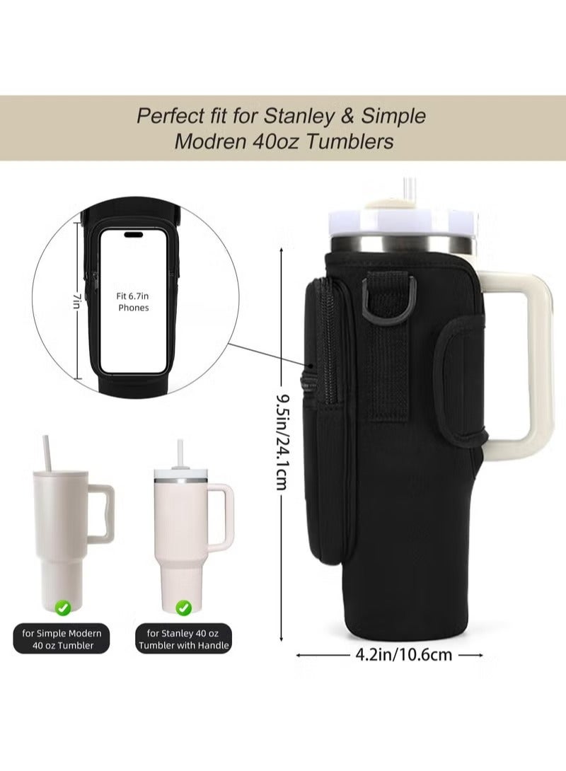 MIXDE Water Bottle Carrier Bag for Stanley 40oz Tumbler, Water Bottle Holder with Pouch and Adjustable Strap, Sleeve Accessories with Pocket for 40oz Cup - Image 2
