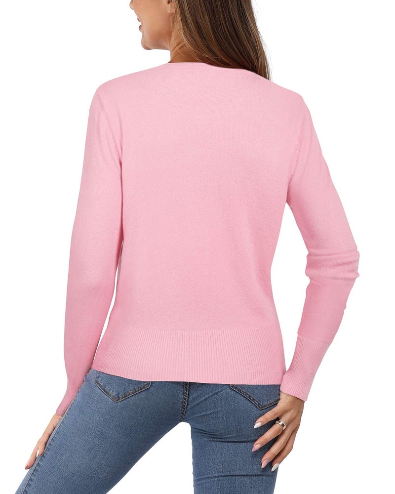 Newshows Women's 2025 Lightweight Cardigan Button Down Long Sleeve Light Crew Neck Soft Trendy Valentine Cardigan Sweater Tops(Pink,Large) - Image 4