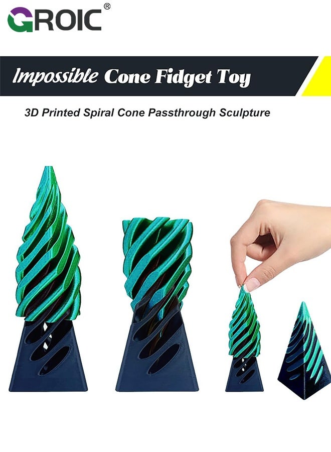 GROIC 3 Packs Impossible Cone,Spiral Cone Fidget Toy, Impossible Pyramid Passthrough Toy,3D Printed Spiral Cone Fidget Toy,Spiral Illusion Desktop Decoration for Anxiety Relaxing - Image 4