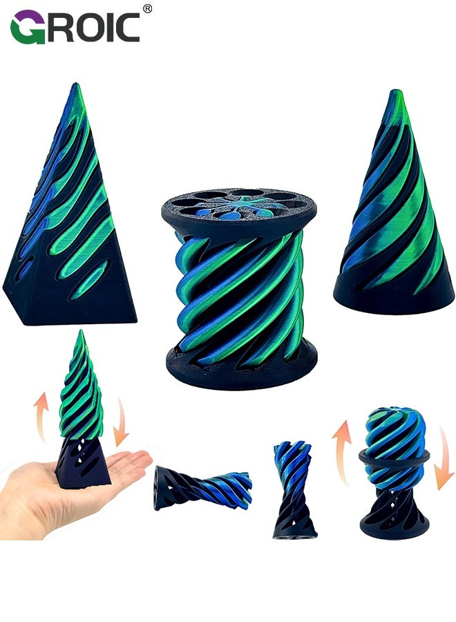 GROIC 3 Packs Impossible Cone,Spiral Cone Fidget Toy, Impossible Pyramid Passthrough Toy,3D Printed Spiral Cone Fidget Toy,Spiral Illusion Desktop Decoration for Anxiety Relaxing - Image 1