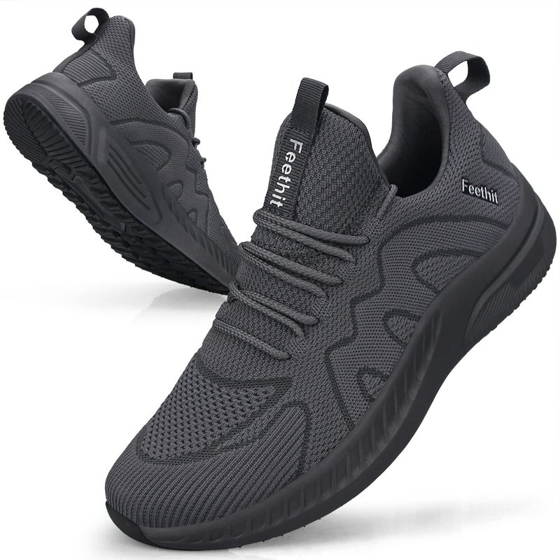 Feethit Mens Non Slip Running Shoes Lightweight Breathable Slip on Walking Tennis Shoes Casual Comfortable Sneakers Dark Gray 9 - Image 1