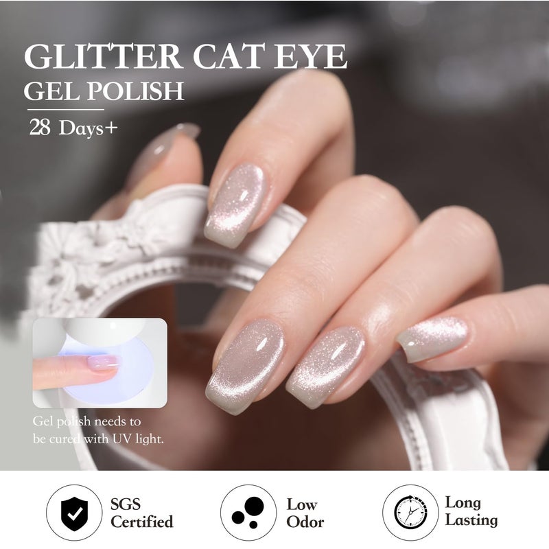 GAOY Glitter Purple Cat Eye Gel Nail Polish Set with Magnet for Pink Holographic Cat Eye, Salon Gel Manicure and Nail Art DIY at Home - Image 5