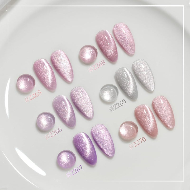 GAOY Glitter Purple Cat Eye Gel Nail Polish Set with Magnet for Pink Holographic Cat Eye, Salon Gel Manicure and Nail Art DIY at Home - Image 2