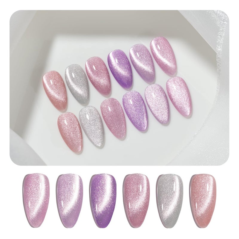 GAOY Glitter Purple Cat Eye Gel Nail Polish Set with Magnet for Pink Holographic Cat Eye, Salon Gel Manicure and Nail Art DIY at Home - Image 1