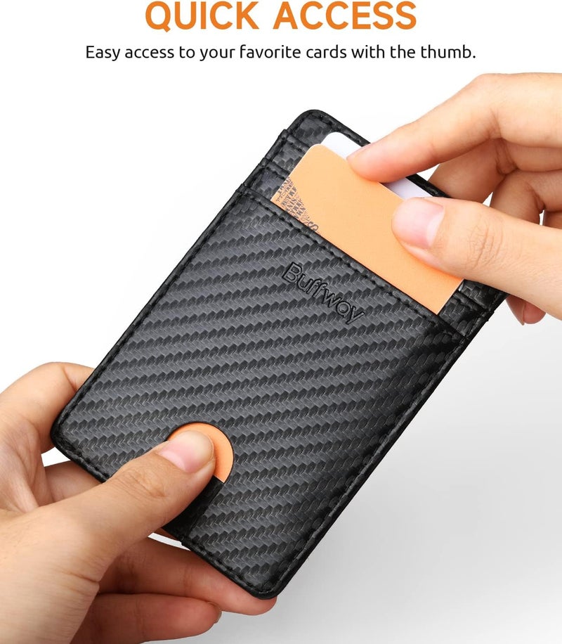 Buffway Mens Slim Wallet, Minimalist Thin Front Pocket Leather Credit Card Holder with RFID Blocking for Work Travel - Image 3