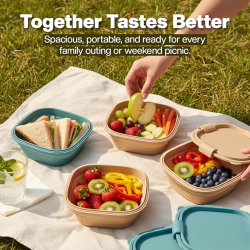 Slursh Collapsible Silicone Food Storage Container Box Set of 3, 700ml Leak-Proof BPA-Free Microwave Safe Flexible Stackable Lunch Box, Space-Saving Foldable Silicone Containers for Kitchen (Green) - Image 5