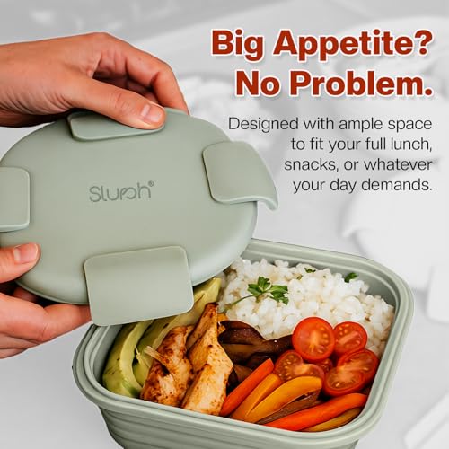 Slursh Collapsible Silicone Food Storage Container Box Set of 3, 700ml Leak-Proof BPA-Free Microwave Safe Flexible Stackable Lunch Box, Space-Saving Foldable Silicone Containers for Kitchen (Green) - Image 3