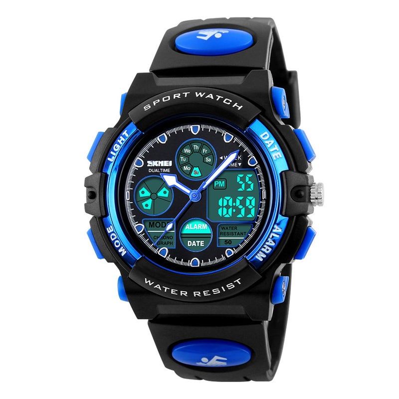 Dayllon Boys Digital Watch Outdoor Sports 50M Waterproof Electronic Watches Alarm Clock 12/24 H Stopwatch Calendar Wristwatch - Black Blue - Image 1