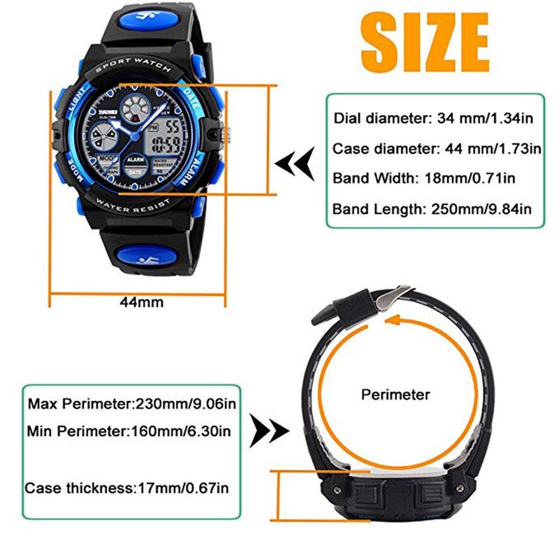 Dayllon Boys Digital Watch Outdoor Sports 50M Waterproof Electronic Watches Alarm Clock 12/24 H Stopwatch Calendar Wristwatch - Black Blue - Image 5
