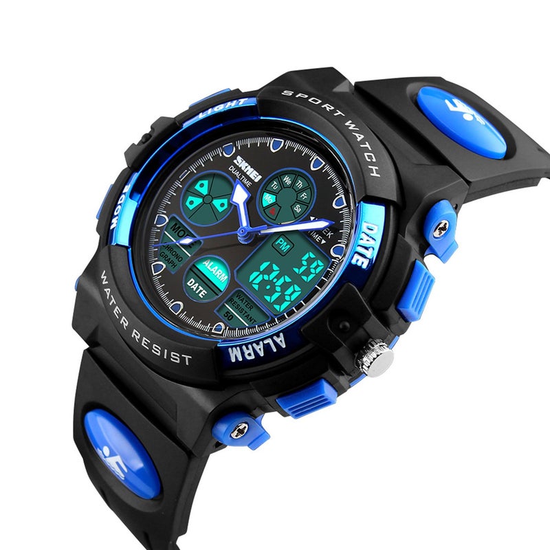 Dayllon Boys Digital Watch Outdoor Sports 50M Waterproof Electronic Watches Alarm Clock 12/24 H Stopwatch Calendar Wristwatch - Black Blue - Image 2