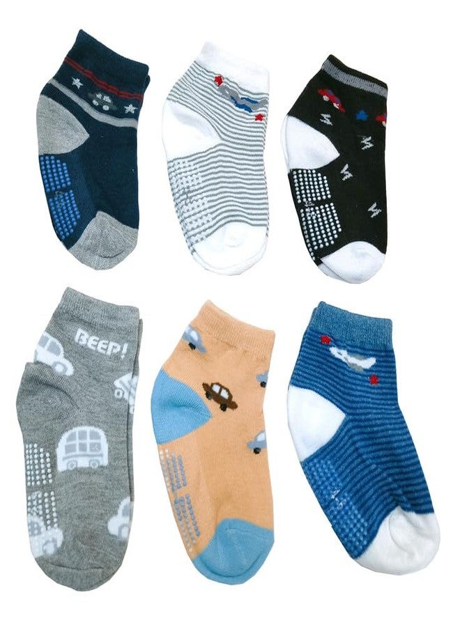 MIKONIKO Non Slip Toddler Socks with Grip Boys Girls 6 Pairs Anti Skid Crew Socks Baby Kids_1-2 Years - Image 1