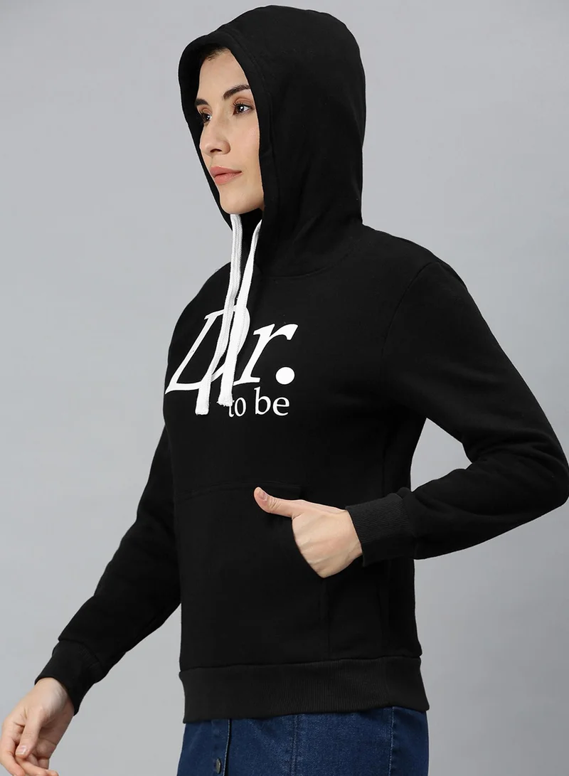 Campus Sutra Women's Onyx Black Doctor-To-Be Print Pullover Hoodie