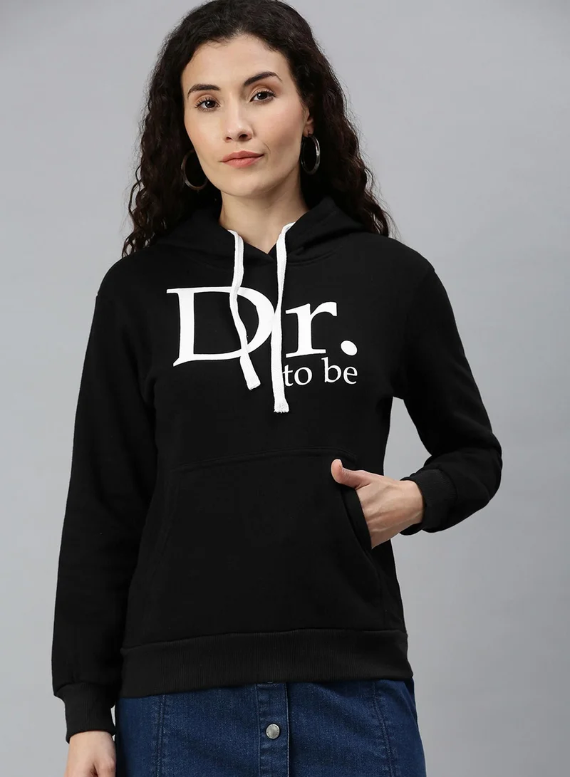 Campus Sutra Women's Onyx Black Doctor-To-Be Print Pullover Hoodie