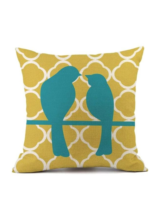 غطاء وسادة مطبوع برسمة طائر بيج/أبيض/أزرق 45x45سم