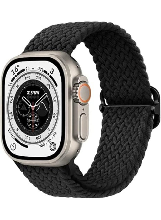Solo Loop Sport Band for Apple Watch 49mm 45mm 44mm 42mm Compatible for Women and Men, Braided Stretch Wristband for Apple Watch Series 11 10 9 8 7 6 5 4 3 Ultra 3 2 1 SE (Black)