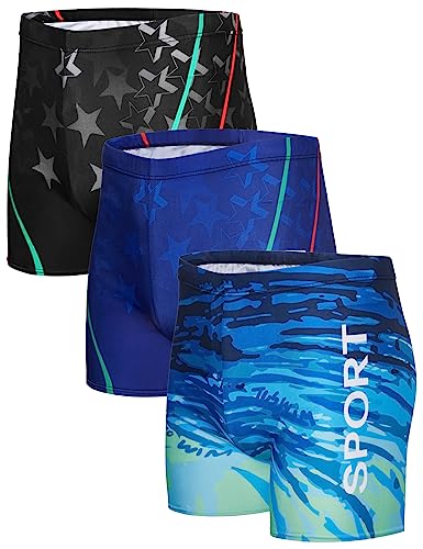 KANAV 3 Pack Men's Athletic Square Leg Swimsuit Jammers Durable Compression Swim Briefs Training Bathing Swimming Shorts - Image 1