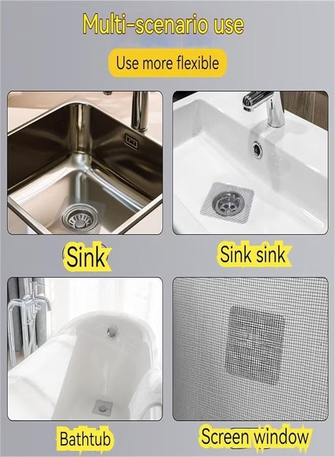 ملصقات تصريف الشعر للاستخدام مرة واحدة، 30 قطعة من ملصقات تصريف الشعر في الحمام، ملصقات شبكية مربعة الشكل لتصريف الشعر في الحمام وحوض الاستحمام والمطبخ - Image 5