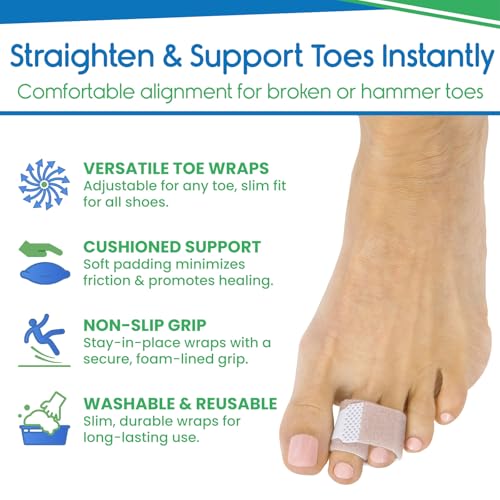 ViveSole Broken Toe Wrap (4 Pack) - Hammer Toe Corrector-Compression Cushion for Women, Men and Seniors-Reusable and Soft Big Crooked Toe Splint - Overlapping Pain Relief Separator Bandage, Nylon - Image 2