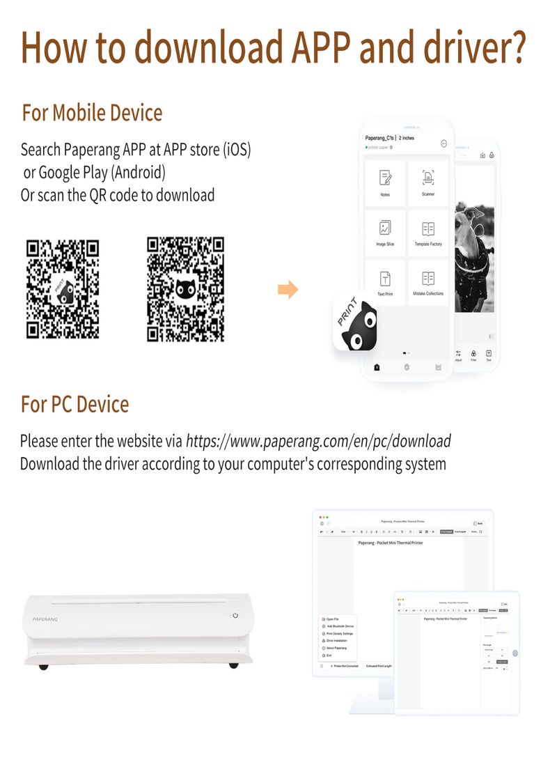 Paperang F1S Portable A4 Thermal Printer Wireless bt Travel Mobile Printer Support 4/8 inch Inkless Printing Compatible with Android and iOS Window Mac System for Outdoors Home Office Students and - Image 3