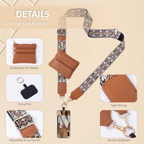 KHOLAD Phone Wrist Strap with Zipped Pouch Clip & Go Strap for Mobile with Leather Wallet Crossbody Adjustable Buckle Chain Lanyard - Comfortable & Durable Accessory for Stylish Women (BROWN) - Image 3