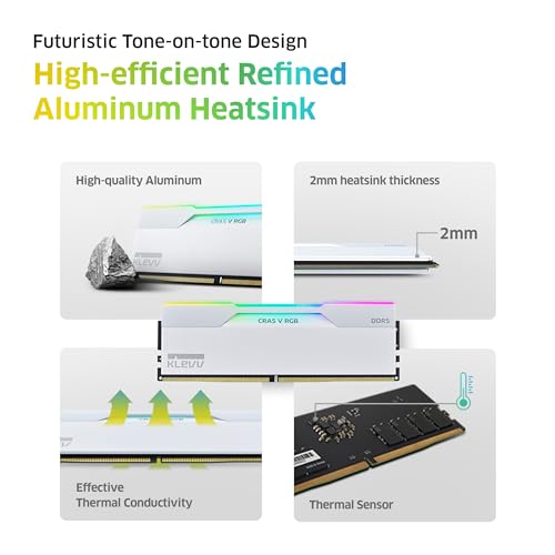 klevv ذاكرة كليف CRAS V RGB DDR5 سعة 32 جيجابايت (2x16 جيجابايت) 6400 ميجاهرتز CL32 من SK Hynix A-Die 1.35 فولت للعب على سطح المكتب - أبيض (KD5AGUA80-64A320J) - Image 5