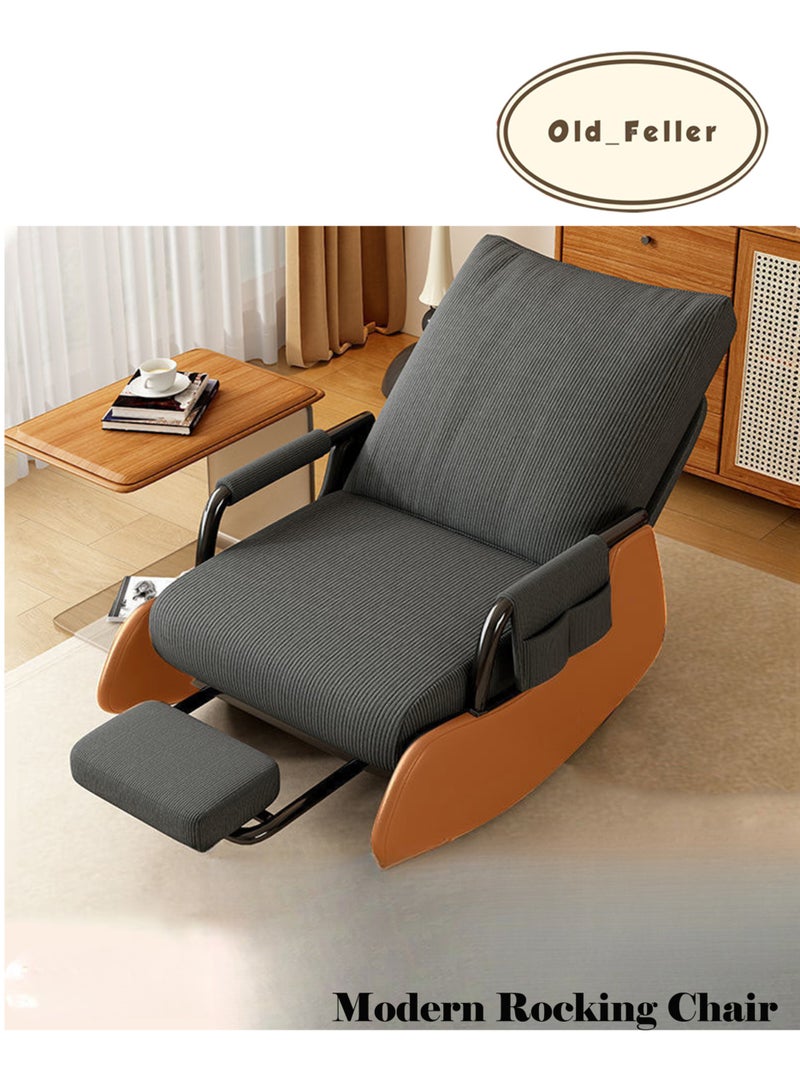 Old_Feller Modern rocking chair, Modern style rocking armchair with footrest and side pockets, Three-position adjustable upholstered high back rocking chair, Lounge chair for balcony, Lazy sofa chair for lounge living room bedroom patio garden （Gery/Brown）  - Image 1