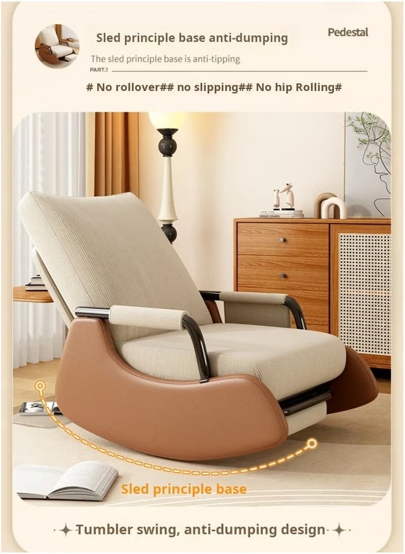 Old_Feller Modern rocking chair, Modern style rocking armchair with footrest and side pockets, Three-position adjustable upholstered high back rocking chair, Lounge chair for balcony, Lazy sofa chair for lounge living room bedroom patio garden （Gery/Brown）  - Image 2