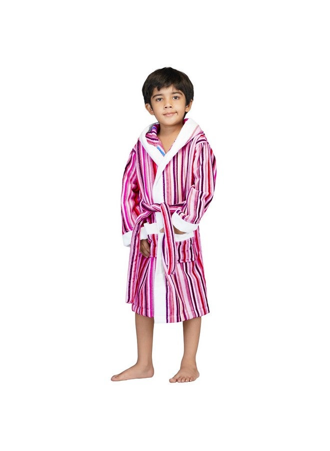 RANGOLI SOFT ABSORBENT DURABLE TOWELS Rangoli Tonal 100% Cotton Bathrobe For Kids - Pink | 400 GSM Ultra soft, Super Absorbent Hooded After Swimming Bath Robe for Boys & Girls | Unisex Bathing Gown For Children - 11-12 Years Old - Image 1