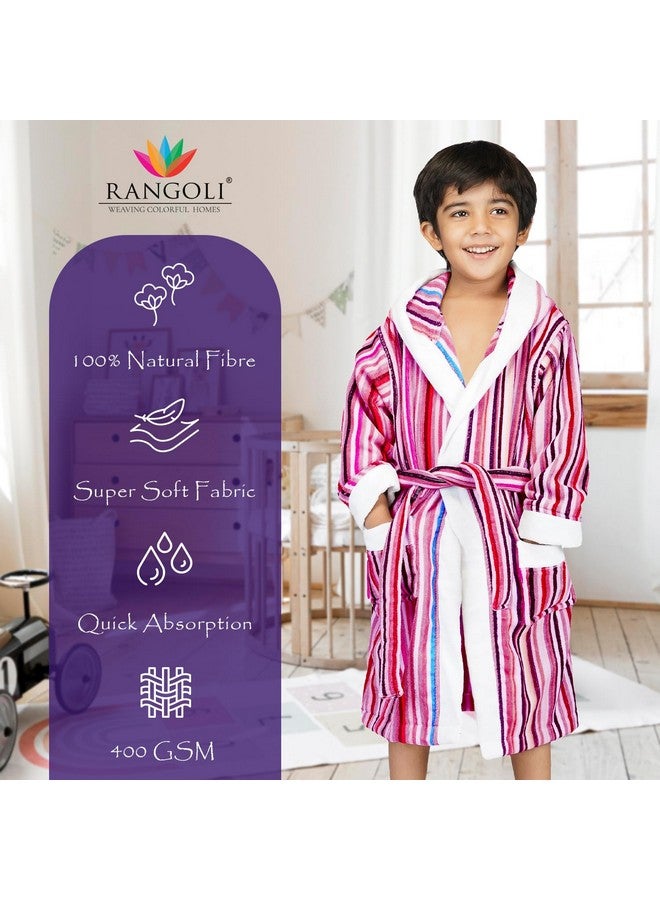 RANGOLI SOFT ABSORBENT DURABLE TOWELS Rangoli Tonal 100% Cotton Bathrobe For Kids - Pink | 400 GSM Ultra soft, Super Absorbent Hooded After Swimming Bath Robe for Boys & Girls | Unisex Bathing Gown For Children - 11-12 Years Old - Image 2