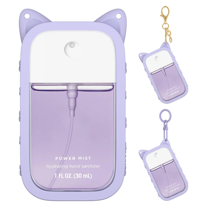 Sonnorel 1 Pack Silicone Case Compatible With Touchland Hand Sanitizer Spray (Fit For 1 Fl Oz/30 Ml Ver)  Portable Keychain Cute Color Ears (Purple) - Image 1