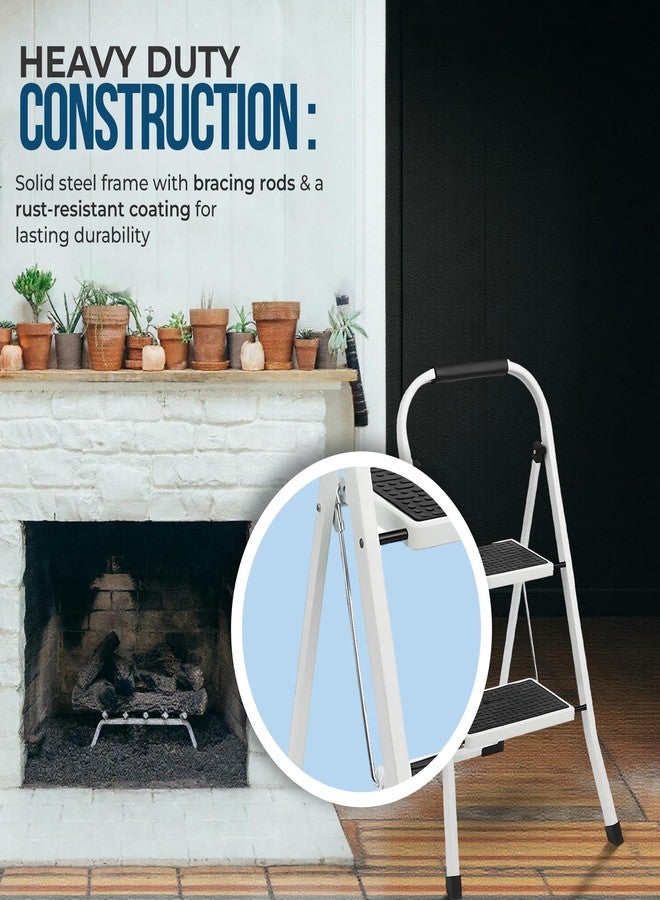 Simpli-Magic Step Ladder, 2 Step Stool Ergonomic Folding Step Stool with Wide Anti-Slip Pedal Sturdy Step Stool for Adults Multi-Use for Household, Kitchen，Office Step Ladder Stool (2 Step-White) - Image 2