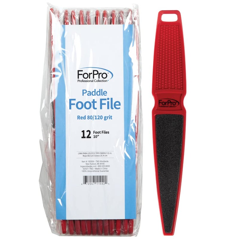 ForPro Professional Collection Pedicure Paddle Foot File, Double-Sided Foot File for Heels, Disposable & Sanitizable, 80/120 Grit, Red, Pack of 12 - Image 2