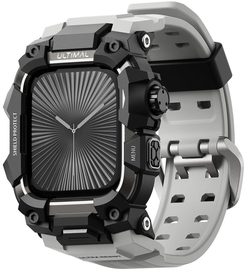 ULTIMAL Rugged Case with Band for Apple Watch 46mmCompatible with Apple Watch Series 1110 Military Grade Shockproof Bumper Cover for iWatch Tactical Band Men 46mmGrey - Image 2