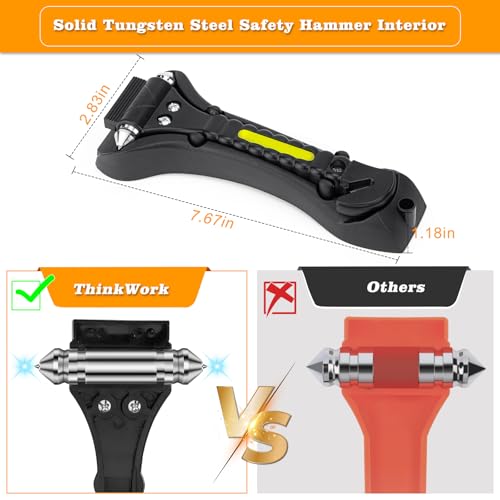 THINKWORK Car Window Breaker, Glass Breaker, Window Breaker Seatbelt Cutter, 2-in-1 Car Safety Hammer with One Second Emergency Glass Hammer, Safety Emergency Car Escape Tool for Car, Office, Home - Image 2