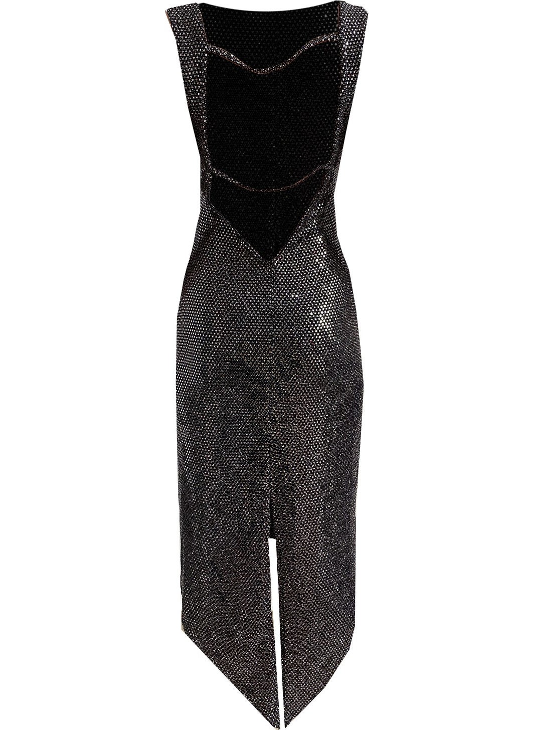 Due Stelle Shiny Black Lycra V-Slit Evening Dress - Party Dance Dress  - Image 2