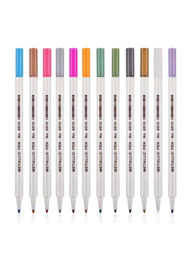 Dyvicl Metallic Marker Pens 12 Colors Hard Fine Tip Metallic Markers For Black Paper Adult Coloring Card Making Rock Painting Scrapbooking Crafts Diy Photo Album - Image 2