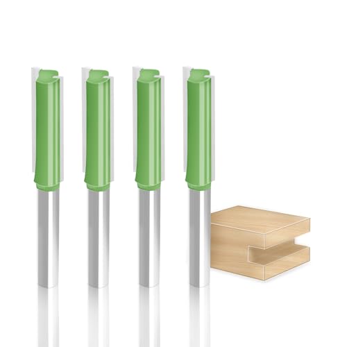 Aopin Router Bit 10mm Cutting Dia 6mm Shank Dia Double Flute Straight Bit Carbide for Woodworking Milling Cutter Tool, Green, Silver, 4Pcs - Image 1