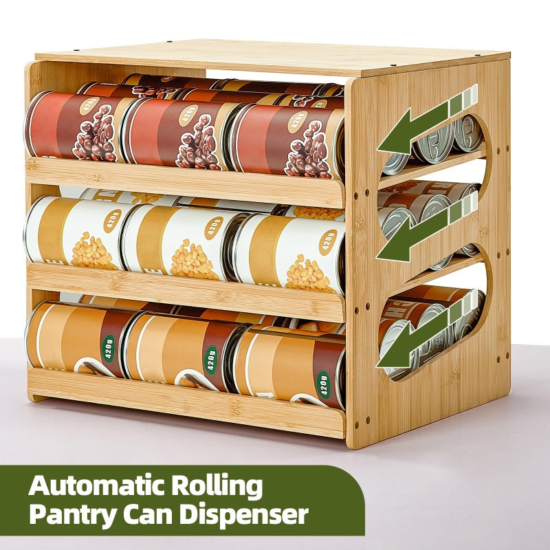 Aminigram Soup Can Organizer for Pantry, 4 Tier Pantry Can Organizers and Storage, Rolling Bamboo Canned Food Storage for Countertop Kitchen Cabinet - Image 4