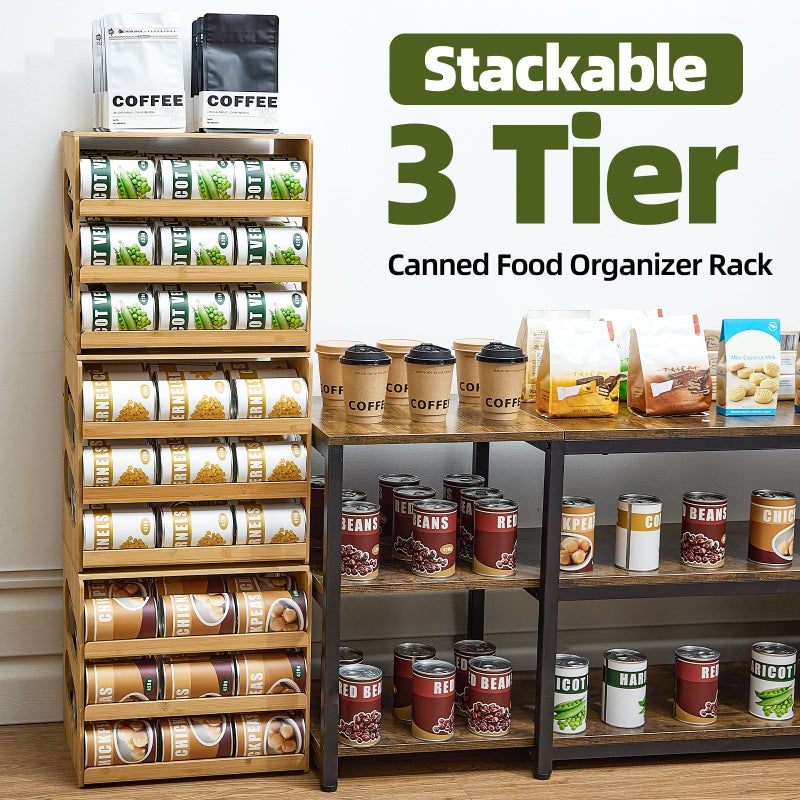 Aminigram Soup Can Organizer for Pantry, 4 Tier Pantry Can Organizers and Storage, Rolling Bamboo Canned Food Storage for Countertop Kitchen Cabinet - Image 5
