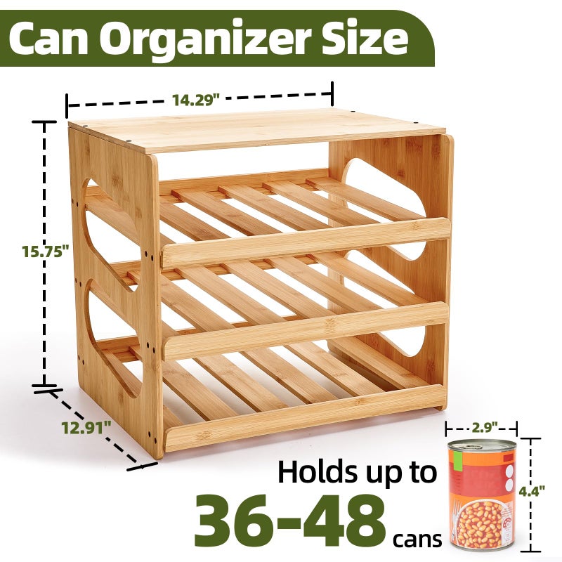 Aminigram Soup Can Organizer for Pantry, 4 Tier Pantry Can Organizers and Storage, Rolling Bamboo Canned Food Storage for Countertop Kitchen Cabinet - Image 2