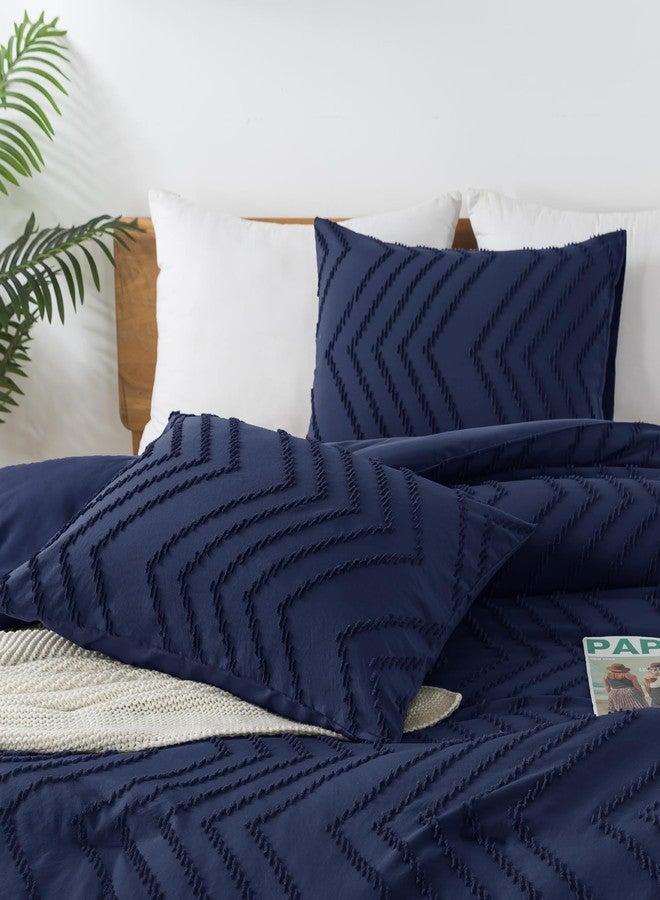 Andency Navy Blue Comforter Set Queen Size, Boho Soft Warm Tufted Bedding Comforter Sets for Queen Size Bed, 3 Pieces Aesthetic Chevron Farmhouse Cute Bohemian Textured Bed Set - Image 4