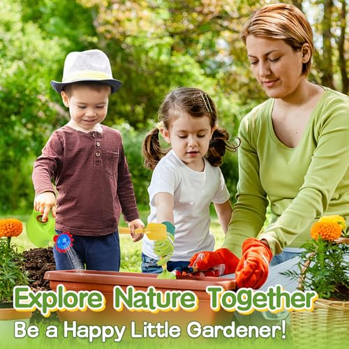 Biubee Kids Gardening Tools Set Sturdy Watering Can Toy Set with Metal Shovel Hand Rake Kids Gloves Toddler Gardening Kit Garden Toys for Outdoor Beach Sand Toy Gift Green - Image 5