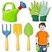 Biubee Kids Gardening Tools Set Sturdy Watering Can Toy Set with Metal Shovel Hand Rake Kids Gloves Toddler Gardening Kit Garden Toys for Outdoor Beach Sand Toy Gift Green - Image 2