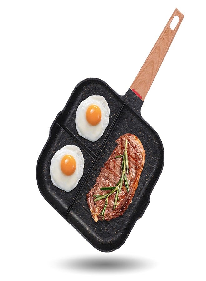 JUSTUP 3-in-1 Nonstick Frying Pan with Pour Spouts, 3 Section Breakfast Skillet Omelette Pan for Stove Tops, PFOA Free (Black), 11 Inch - Image 1
