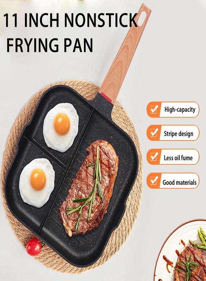 JUSTUP 3-in-1 Nonstick Frying Pan with Pour Spouts, 3 Section Breakfast Skillet Omelette Pan for Stove Tops, PFOA Free (Black), 11 Inch - Image 2