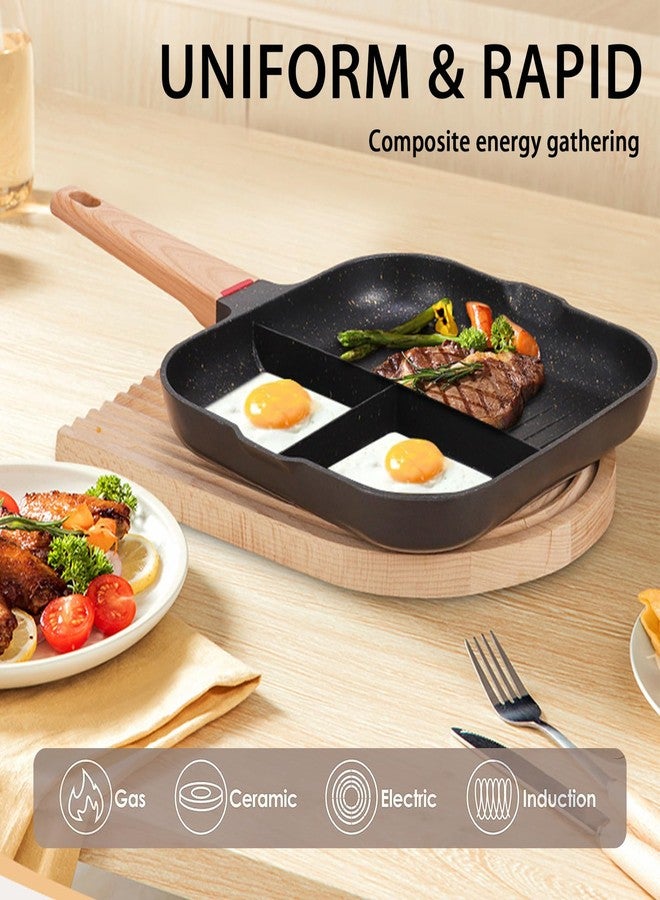 JUSTUP 3-in-1 Nonstick Frying Pan with Pour Spouts, 3 Section Breakfast Skillet Omelette Pan for Stove Tops, PFOA Free (Black), 11 Inch - Image 5