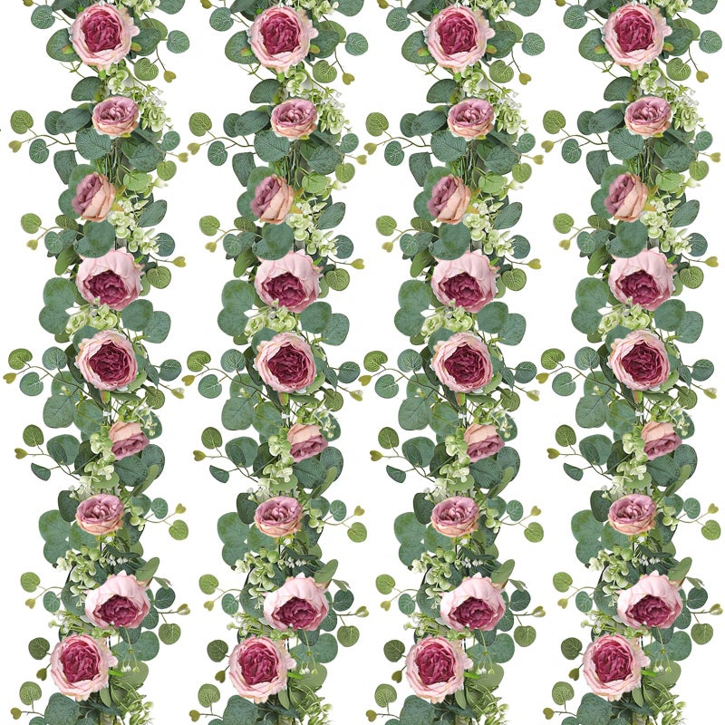 SOMYTING Artificial Flowers Garland 6FT Eucalyptus Flower Garlands Vintage Peony Rose Vine Faux Floral Garland for Wedding Party Arch Table Wall Backdrop Decoration (Vintage Pink, 4PCS) - Image 1