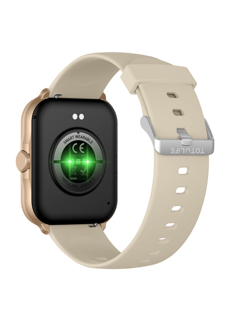 Totulife - STORM V BT Calling Smart Watch, Bluetooth Version 5.1, Battery Lithium Polymer Working Time 3 to 5 Days, Charging Time 1.5 to 2 Hours, Multi Language Support, Extra Strap Included – Gold - Image 1