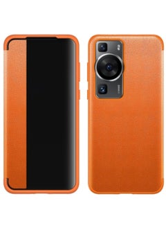 Generic Case for Huawei P60 Pro Leather Tpu Frame Shockproof Phone Case Orange  - Image 1